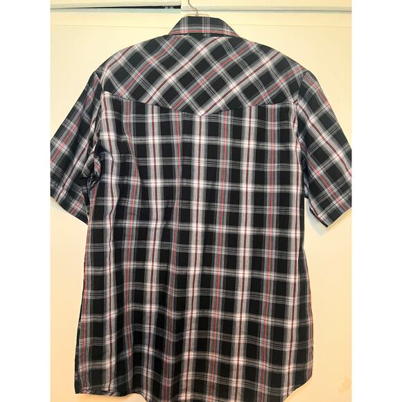 Men's Plaid Plains Westernwear Short Sleeve Pearl Snap Button Down Medium - Picture 3 of 3